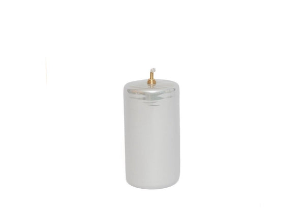 productfoto Metallic off white/ zilver 7x13,5cm olielamp in een cilinder vorm