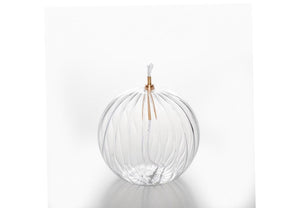 Olielamp diameter 12cm van helder glas met een verticale ribbelstructuur inclusief lont en houder 