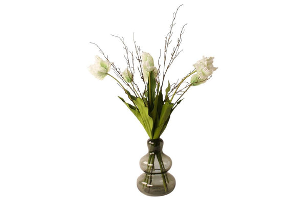 Glasvaas met kunstboeket tulpen in wit - WinQ