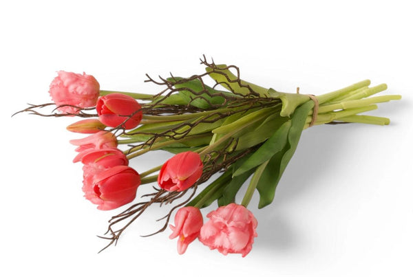 boeket van tulpen en parkiettulpen in rood en fuchsia met hoogte van 40cm liggend gefotografeerd - WinQ