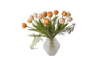 kunstboeket van 24 tulpen(42cm)  in de kleuren oranje en roze in een glasvaas - WinQ