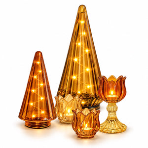 Set van 5 glaskandelaren in amber en goud - WinQ