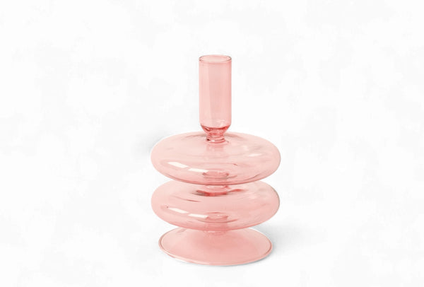 Glaskandelaar Roze 9x15,5cm  - WinQ