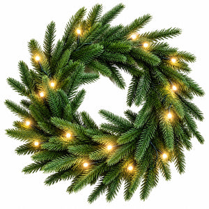 productfoto van groene kerstkrans 45cm met lampjes - WinQ