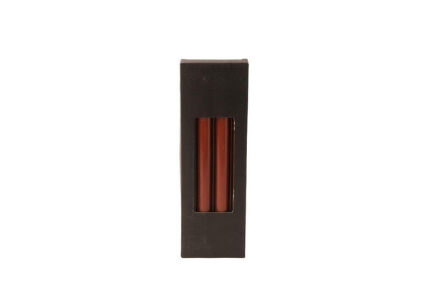 dinerkaarsen 2,1x2,8cm in een doosje met 4 stuks in de kleur terra
