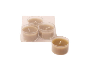 $ waxinelichtjes in een verpakking. met een helder kuipje en doorsnede 3,8cm in olijfgroen