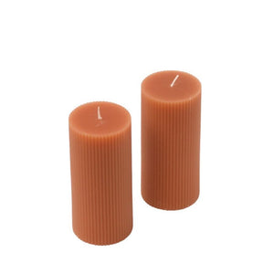 Produktfoto 2 stuksStoepkaars met ribbel structuur 7x15cm Terra kleur 