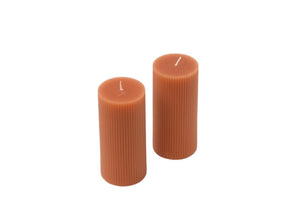 Produktfoto 2 stuksStoepkaars met ribbel structuur 7x15cm Terra kleur 
