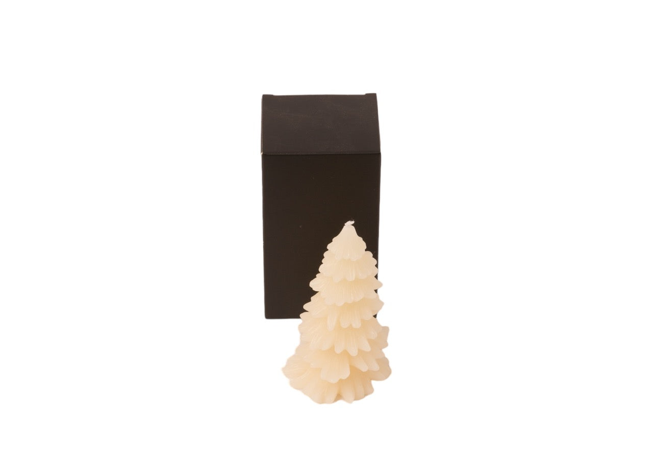 Kaars Model kerstboom 6x12cm in off White met zwart doosje al geschenkverpakking
