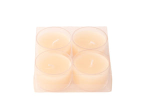 4 Waxinelichtjes met diameter 3,8cm in een helder plastic doosje in de kleur off white