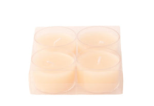 4 Waxinelichtjes met diameter 3,8cm in een helder plastic doosje in de kleur off white productfoto