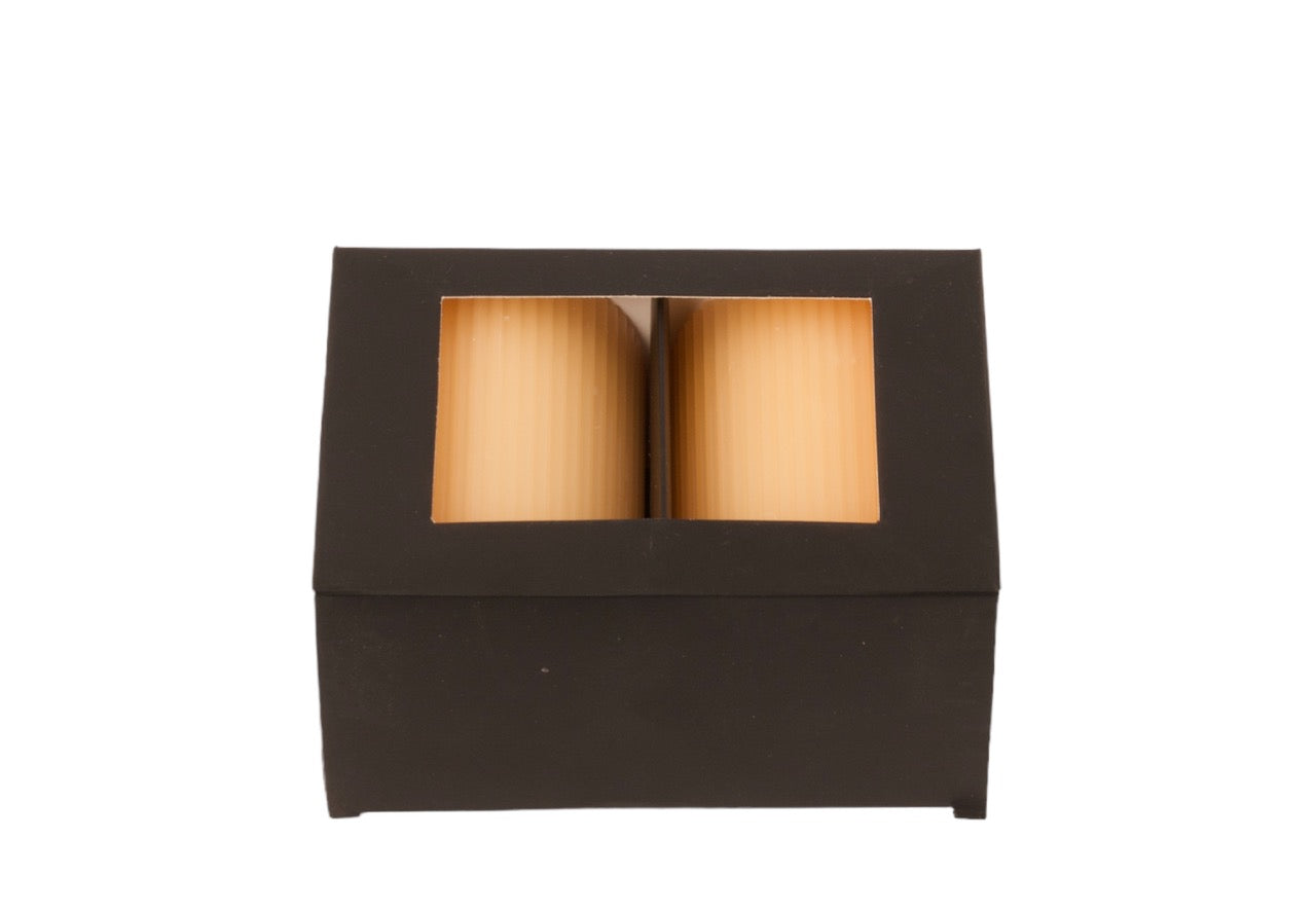 productfoto 2 stuks rabbelkaars 7x10cm soft Geel in zwarte doos 