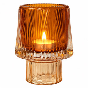 Waxinelichthouders Glas Amber – Set van 2 – Glazen Waxinehouders – Sfeervolle Kaarsenhouders