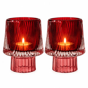 Waxinelichthouders Glas Rood/ Bordeaux – Set van 2 – Glazen Waxinehouders – Sfeervolle Kaarsenhouders (kopie)
