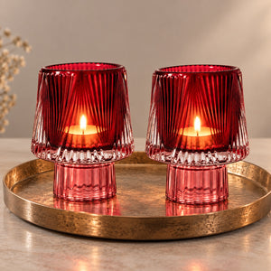 Waxinelichthouders Glas Rood/ Bordeaux – Set van 2 – Glazen Waxinehouders – Sfeervolle Kaarsenhouders (kopie)