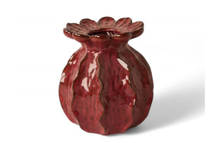 Glimmende rode keramieken vaas met bloemmotief aan de bovenkant - WinQ