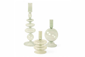 Set van 3 glaskandelaren in verschillende maten in grijs groen - WinQ