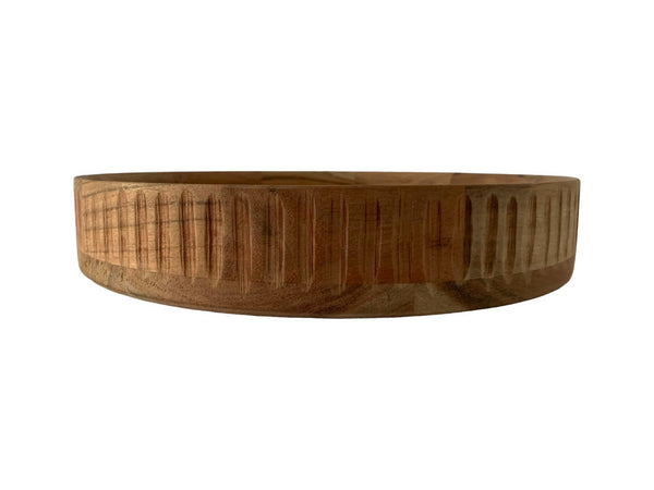 foto van de brede rand van 6cm van de schaal acaciahout diameter 35cm