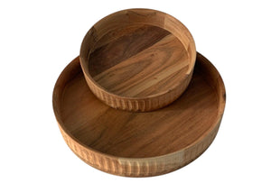 2 schalen van acaciahout met diameter van 25 en 35cm innaturel bruin kleur - WinQ