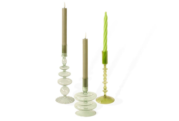 set van 3 glaskandelaren in groen en grijs groen - WinQ