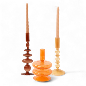 Set van 3 glaskandelaren  in oker maroon en oranje tinten - WinQ