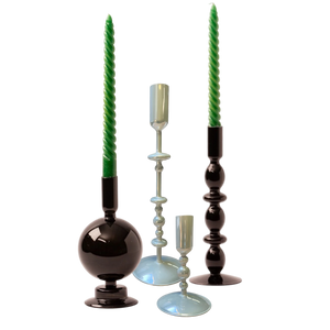 Set van 4 glaskandelaren in diverse vormen en maten in off white/zilver en zwart - WinQ