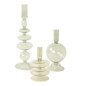 Set van 3 glaskandelaren in verschillende maten in grijs groen - WinQ