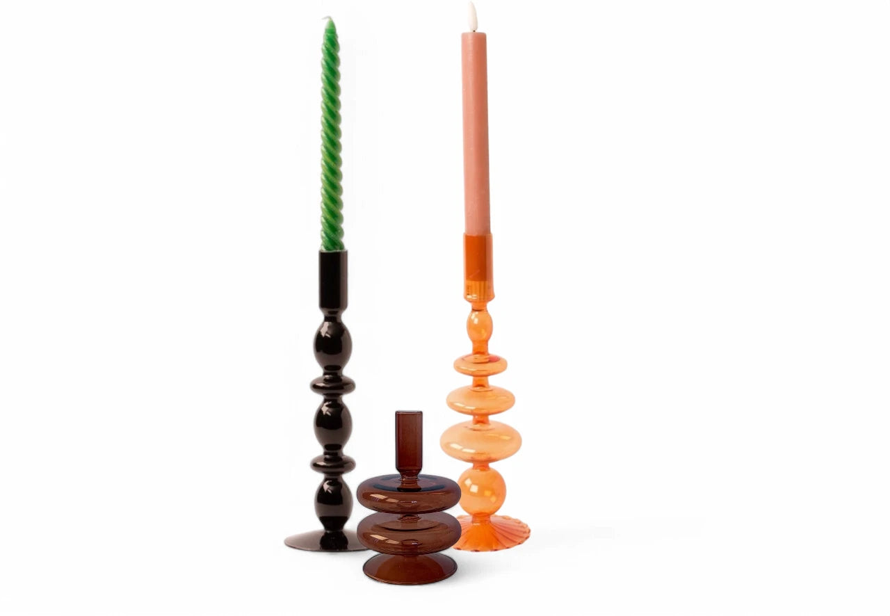 Complete set van 3 verschillende  kandelaren in de kleuren maroon, oranje en zwart - WinQ