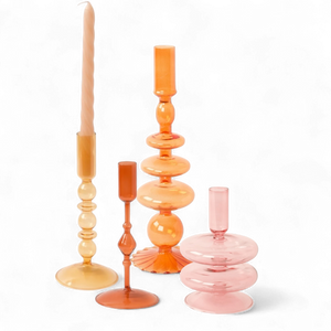 Set van 4 glaskandelaren in vrolijke en frisse kleuren oranje roze en Oker - WinQ