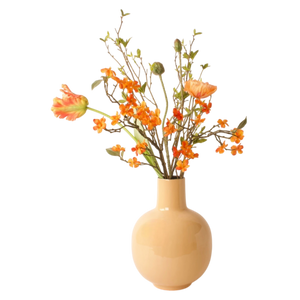 Kunstbloemen boeket met oranje bloemen in taupe metalen vaas voor kunstbloemen vaas, minimalistisch interieur - WinQ