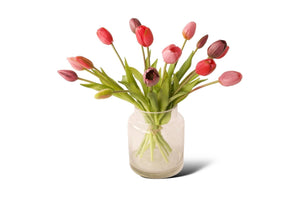 15 kunsttulpen op een glasvaas in de kleuren fuchsia, pink, mauve - WinQ