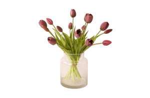 Glasvaas met gebonden boeket tulpen in de kleur mauve-WinQ