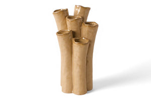 Een keramieken tulpenvaas in de kleur beige met 6 afzonderlijke pijpen - WinQ