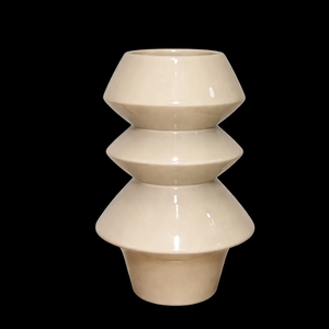 Beige metalen vaas met geometrisch design, moderne woondecoratie - WinQ