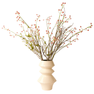 Kunstbloemen boeket met roze bloemen en groene takken in beige metalen vaas Amaris - WinQ