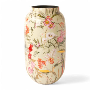 Productfoto metalen vaas Elysium in 16x31cm licht groen met bloemenprint - WinQ