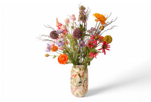 Metalen vaas Elysium in 16x31cm met boeket met kunstbloemen - WinQ