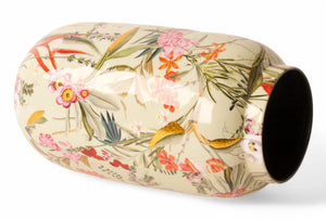 liggende Metalen vaas Elysium in 16x31cm licht groen met bloemenprint - WinQ