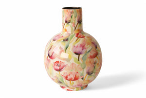 Grote metalen vaas met print van tulpen in de maat 23x30cm - WinQ