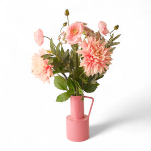 Boeket roze kunstbloemen met spindahlia op metalen vaas kleur l.pink - WinQ