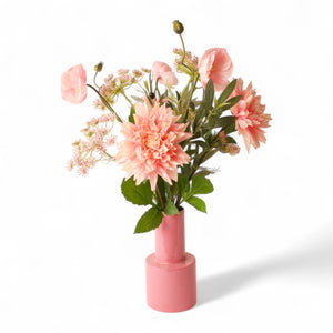 Boeket roze kunstbloemen met spindahlia op metalen vaas kleur l.pink - WinQ