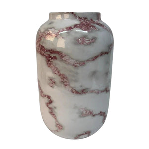 Metalen hoge vaas met rood marmeren print 17x31cm _ WinQ