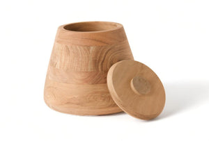 Voorraadpot van hout gemaakt van acaciahout met een deksel van hout, productfoto