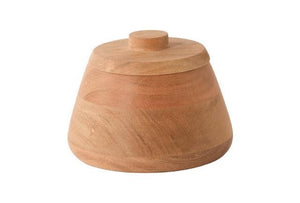 Voorraadpot van Acaciahout met een afgesloten met deksel diameter onder 15cm en hoogte 11cm