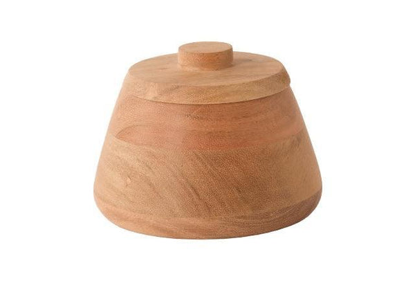 Voorraadpot van Acaciahout met een afgesloten met deksel diameter onder 15cm en hoogte 11cm
