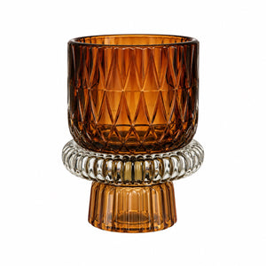 Waxinelichthouder glas amber 8x10,5 cm op decoratieve glazen voet
