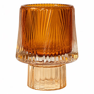 Waxinelichthouder glas amber 8x10,5 cm op decoratieve glazen voet
