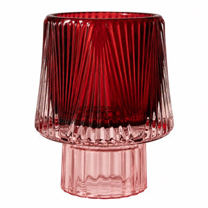 Waxinelichthouder glas bordeaux en pink 8x10,5 cm op decoratieve glazen voet - WinQ