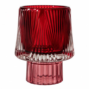 Waxinelichthouder glas 2 kleuren rood 8x10,5 cm op decoratieve glazen voet - WinQ