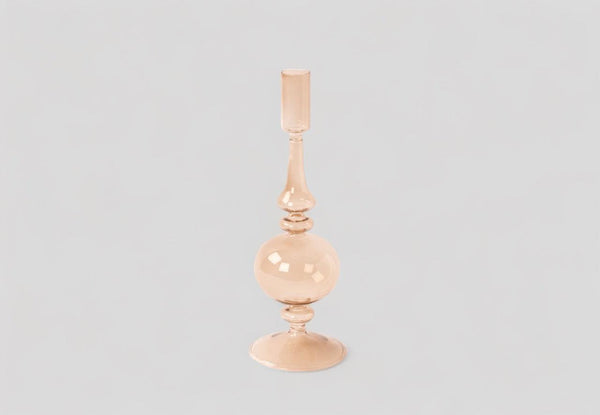 Glas kandelaar voor dinerkaars amber kleur